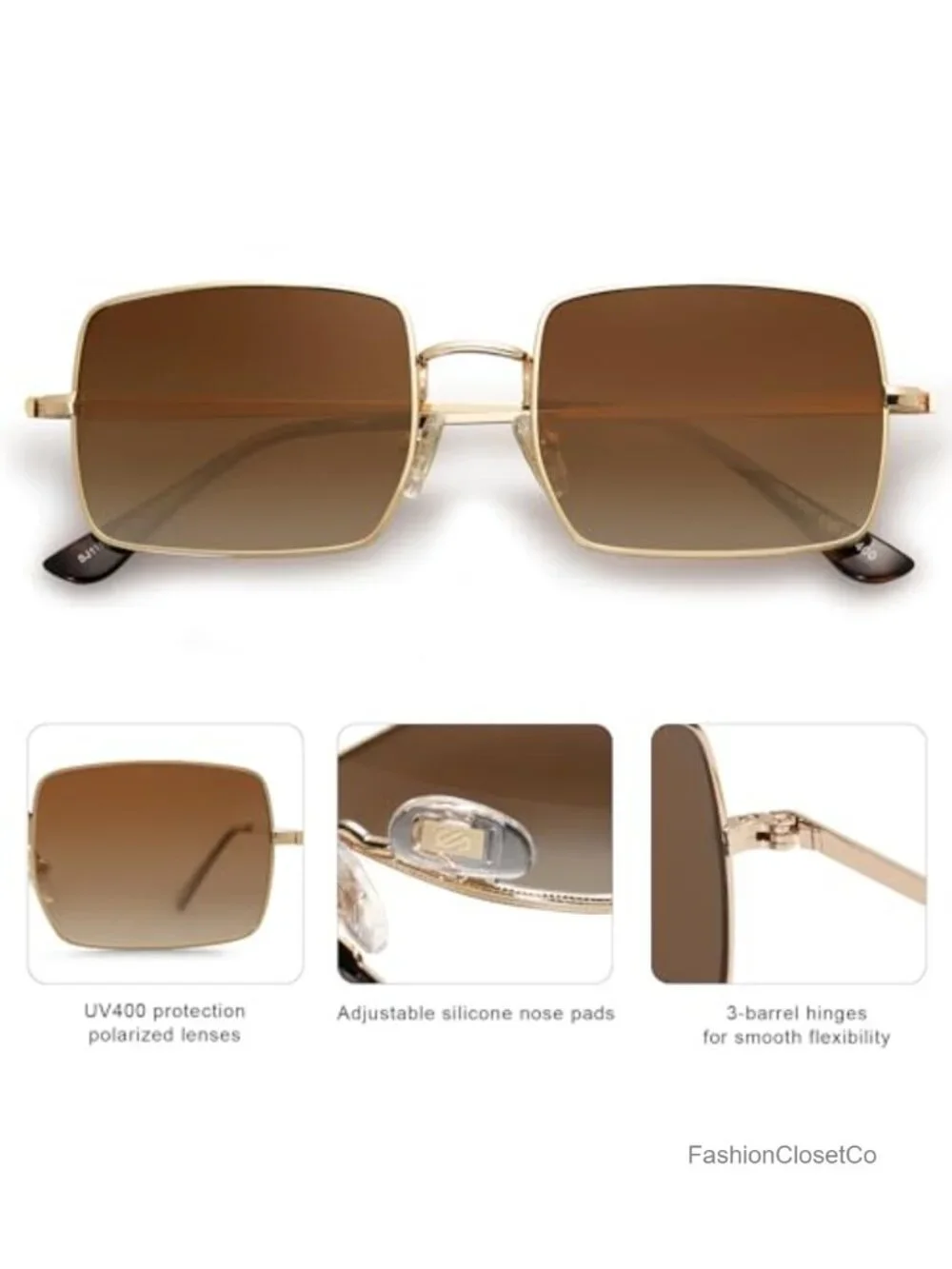 Polarized Retro Square Sunglasses UV400 Metal Frame Unisex